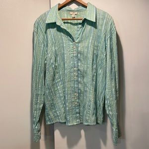 JJill Green/Blue Seersucker Stretch Blouse